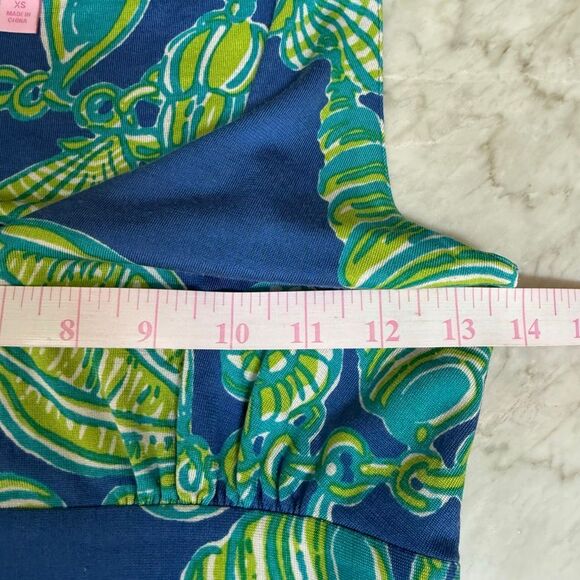 Lilly Pulitzer Patty Dress Seashell Silk Knit Sleeveless V-neck Blue Beach Sz XS - Picture 6 of 8